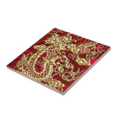 Embosses Gold Dragon auf Red Satin Print Fliese (Seite)
