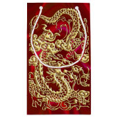 Embosses Gold Dragon auf Red Satin Print Kleine Geschenktüte (Rückseite)