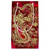 Embosses Gold Dragon auf Red Satin Print Kleine Geschenktüte (Vorderseite)