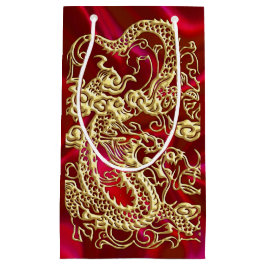 Embosses Gold Dragon auf Red Satin Print Kleine Geschenktüte