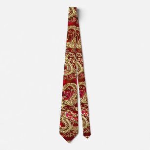 Embosses Gold Dragon auf Red Satin Print Krawatte