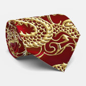 Embosses Gold Dragon auf Red Satin Print Krawatte (Gerollt)