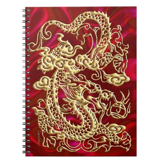 Embosses Gold Dragon auf Red Satin Print Notizblock (Vorderseite)