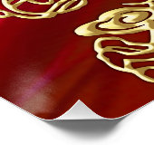 Embosses Gold Dragon auf Red Satin Print Poster (Ecke)