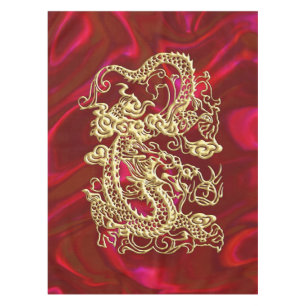 Embosses Gold Dragon auf Red Satin Print Tischdecke
