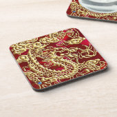 Embosses Gold Dragon auf Red Satin Print Untersetzer (Linke Seite)