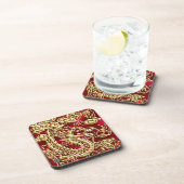 Embosses Gold Dragon auf Red Satin Print Untersetzer (Rechte Seite)
