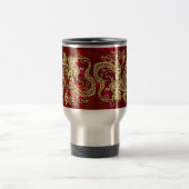 Embosses Gold Dragon auf Red Satin Texture Print Reisebecher (Mittel)