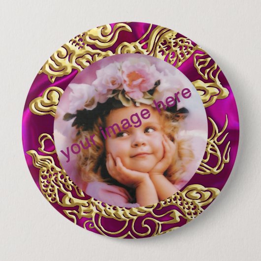 Embosses Gold Dragon auf Red Satin Textured Print Button (Vorderseite)