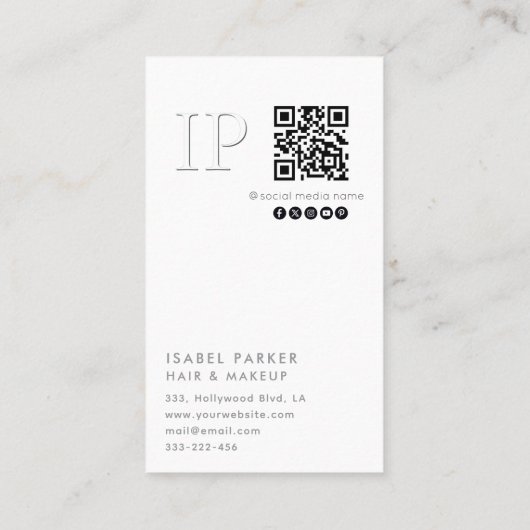 Embosses Monstera-Blatt-Monogramm Qr-Code Visitenkarte (Rückseite)