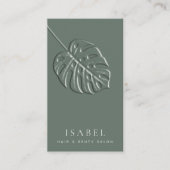 Embosses Monstera-Blatt-Monogramm Qr-Code Visitenkarte (Vorderseite)