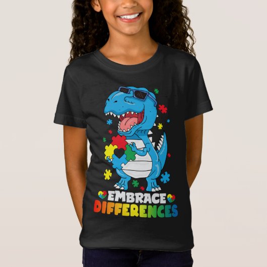 Embrace Differenzen T Rex Dinosaur Autismus Awaren T-Shirt (Vorderseite)