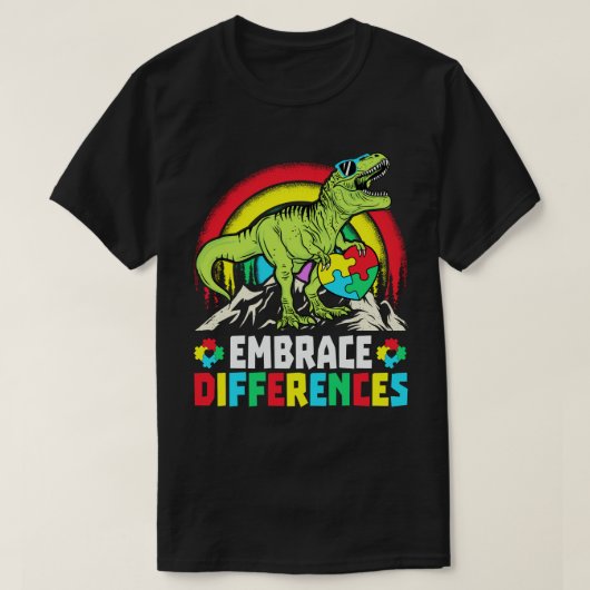 Embrace Differenzen T Rex Dinosaur Autismus Awaren T-Shirt (Design vorne)
