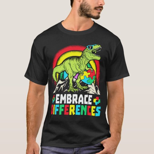 Embrace Differenzen T Rex Dinosaur Autismus Awaren T-Shirt (Vorderseite)