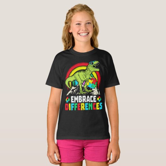 Embrace Differenzen T Rex Dinosaur Autismus Awaren T-Shirt (Vorne ganz)