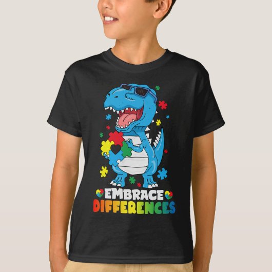 Embrace Differenzen T Rex Dinosaur Autismus Awaren T-Shirt (Vorderseite)