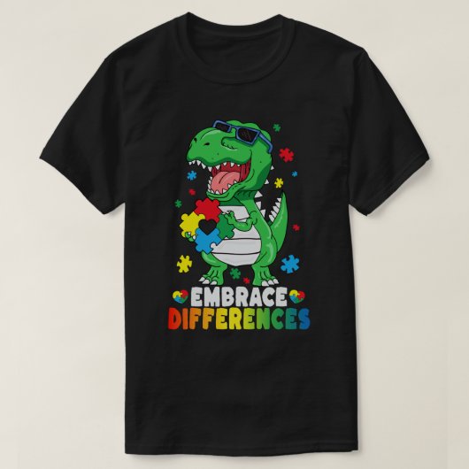 Embrace Differenzen T Rex Dinosaur Autismus Awaren T-Shirt (Design vorne)