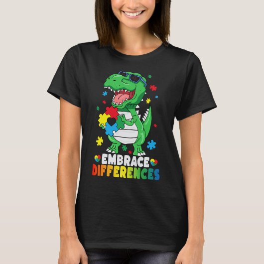 Embrace Differenzen T Rex Dinosaur Autismus Awaren T-Shirt (Vorderseite)