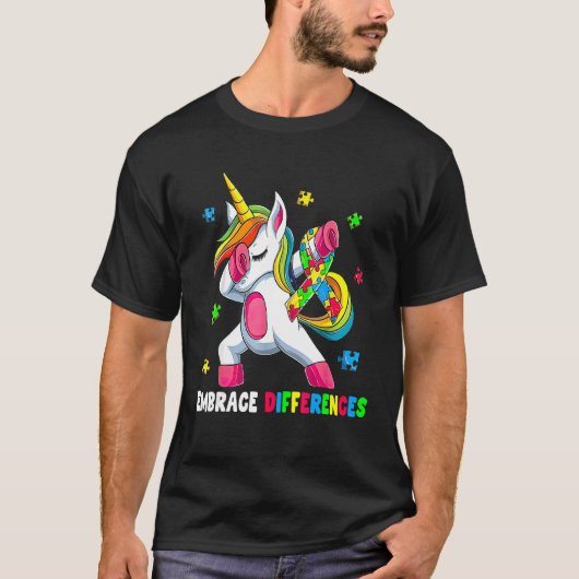 Embrace Differenzen Unicorn Embrace ADHD Autismus T-Shirt (Vorderseite)