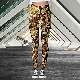 Embrace Elegance: Schwarze und goldene Flora Leggings