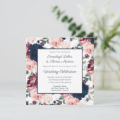 Embrace Floral Pattern Wedding | Burgundy Navy Einladung (Stehend Vorderseite)