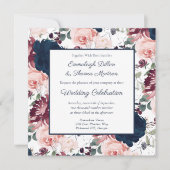 Embrace Floral Pattern Wedding | Burgundy Navy Einladung (Vorderseite)