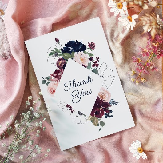 Embrace Floral Wedding | Burgundy Navy Blue Dankeskarte