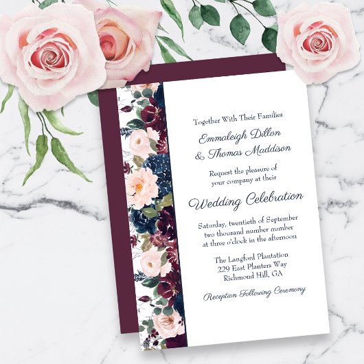 Embrace Floral Wedding | Burgundy Navy Blue Einladung