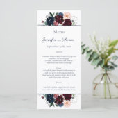 Embrace Floral Wedding Menu | Burgundy Navy Blue Menükarte (Stehend Vorderseite)