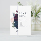 Embrace Florals UAWG Wedding | Burgundy Navy Blue RSVP Karte (Stehend Vorderseite)