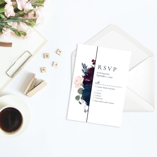 Embrace Florals UAWG Wedding | Burgundy Navy Blue RSVP Karte