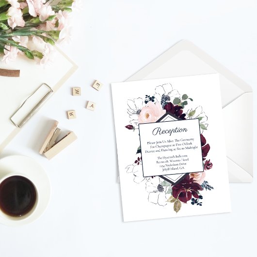 Embrace Florals Wedding Reception | Burgundy Navy Begleitkarte