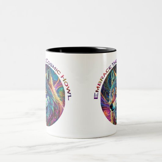 Embrace für den kosmischen Howl Wolf Zweifarbige Tasse (Mittel)
