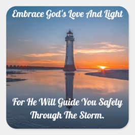 Embrace God Lighthouse Quadratischer Aufkleber
