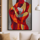 Embrace Me – Abstract Lovers Art in Red & Gold Poster