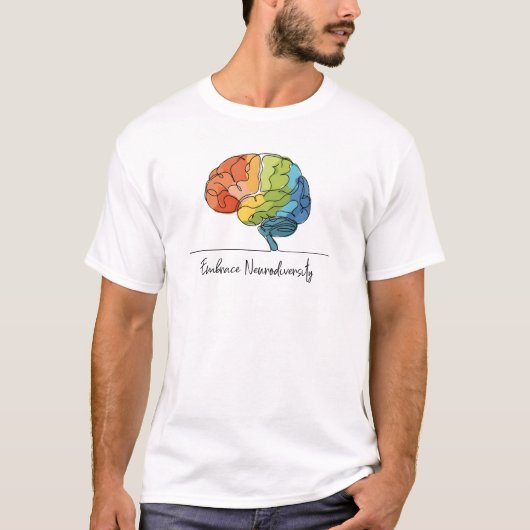 Embrace Neurodiversity Line Art Rainbow Brain T-Shirt (Vorderseite)