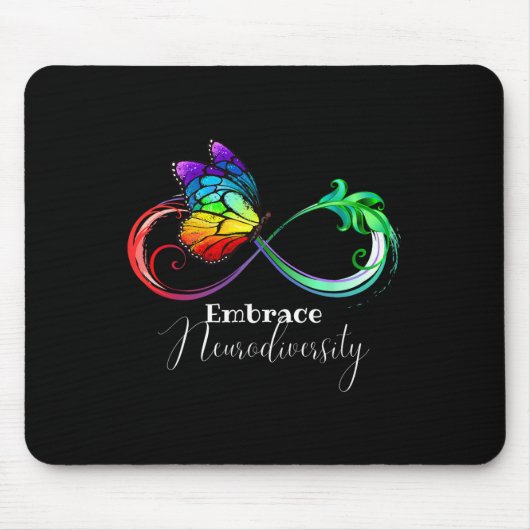 Embrace Neurodiversity Rainbow Infinity Butterfly Mousepad (Vorne)