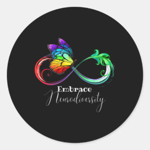 Embrace Neurodiversity Rainbow Infinity Butterfly Runder Aufkleber