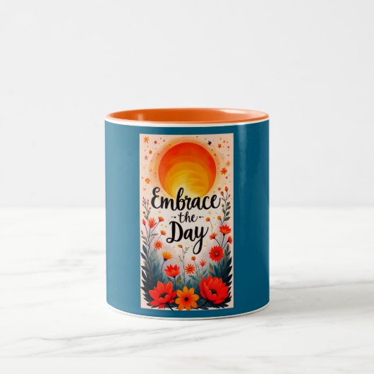 Embrace the Day Sunny Floral Mug Zweifarbige Tasse (Mittel)