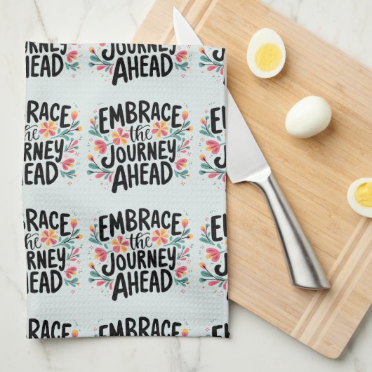 Embrace the Journey Ahead Boho Floral Typografie Geschirrtuch (Viertel Falte)