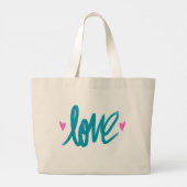 Embrace The Love Turquoise Pink Heart Tote Bag Jumbo Stoffbeutel (Rückseite)