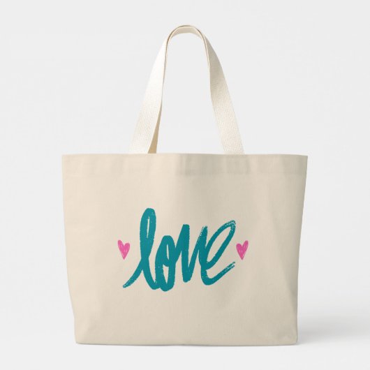 Embrace The Love Turquoise Pink Heart Tote Bag Jumbo Stoffbeutel (Rückseite)
