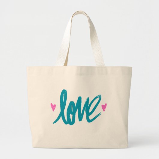 Embrace The Love Turquoise Pink Heart Tote Bag Jumbo Stoffbeutel (Vorne)