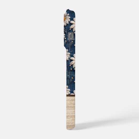 Embroidered Daisy Denim Phone Case with Name iPhone Hülle (Linke Seite)