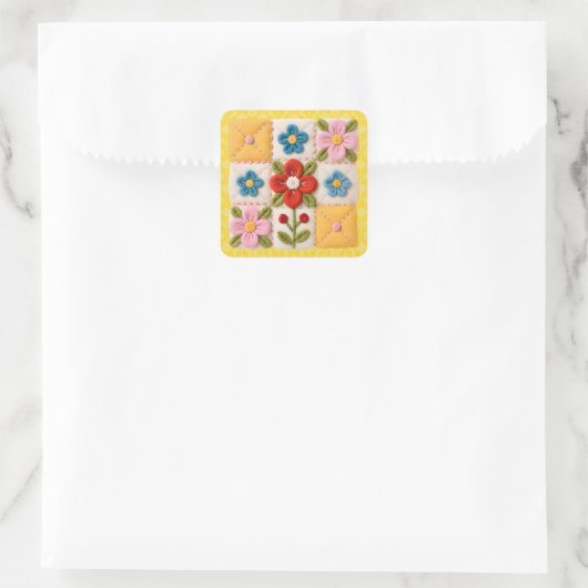 Embroidered Flower Patchwork Quilt Quadratischer Aufkleber (Tasche)