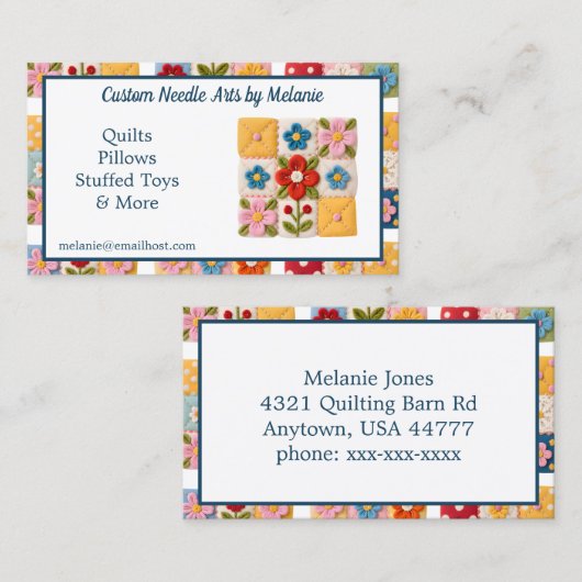 Embroidered Flower Patchwork Quilt Visitenkarte (Vorne/Hinten)