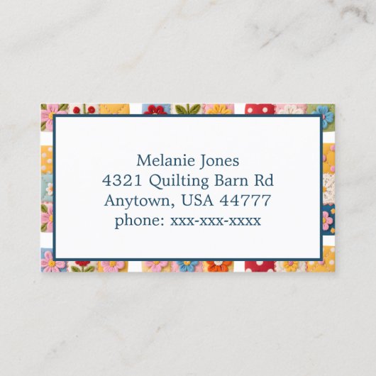 Embroidered Flower Patchwork Quilt Visitenkarte (Rückseite)