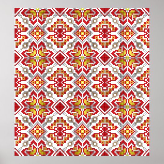 Embroidered handmade cross-stitch ethnic Ukraine p Poster (Vorne)