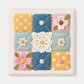 Embroidered Lace and Flowers Quilt Block Magnet (Vorne)