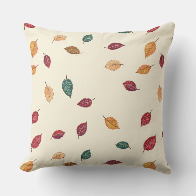 Embroidered Look Fall Leave Throw Pillow Kissen (Vorderseite)